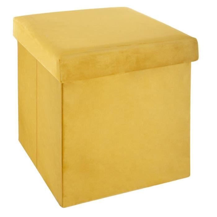 pouf pliant en velours jaune pegane - style contemporain - 38 x 38 cm