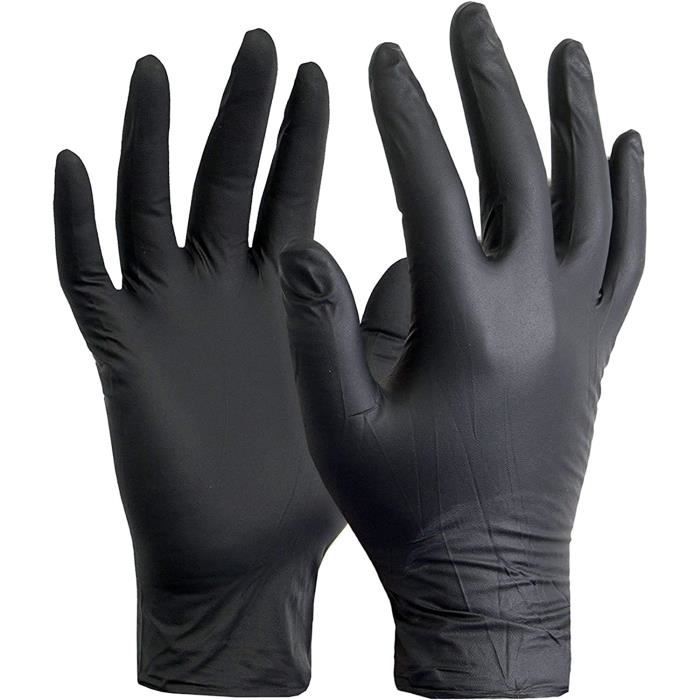 Lot 100 Gants Caoutchouc Nitrile Sans Poudre Noir Taille S