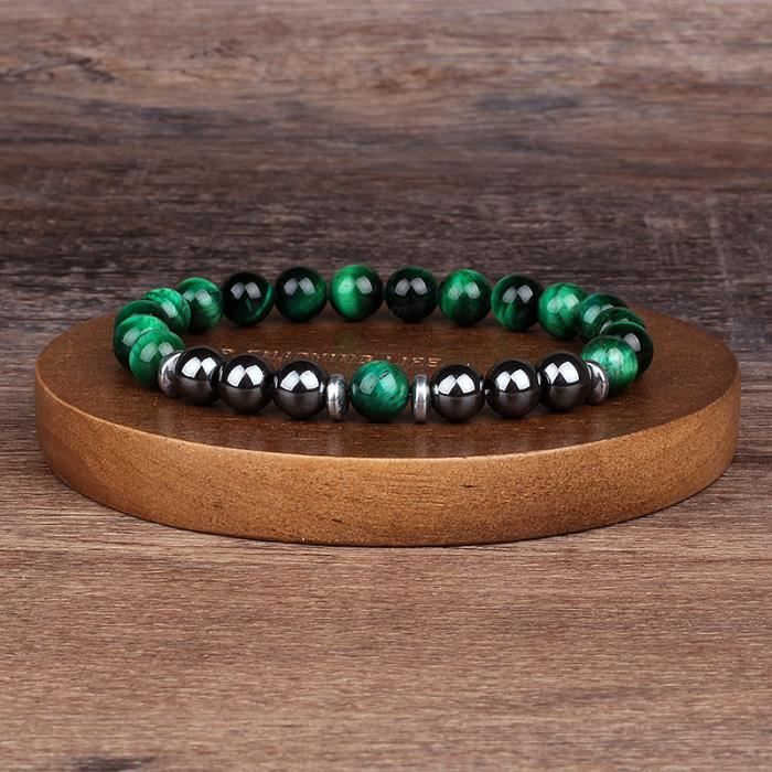 Bracelet Perles Oeil De Tigre Bleu Et Hématite Carrée Sur Mesure Fait Main - Neuf Sans Emballage