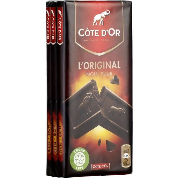 COTE D'OR Lot de 3 Tablettes de chocolat Familiale Noir Extra - 100 g