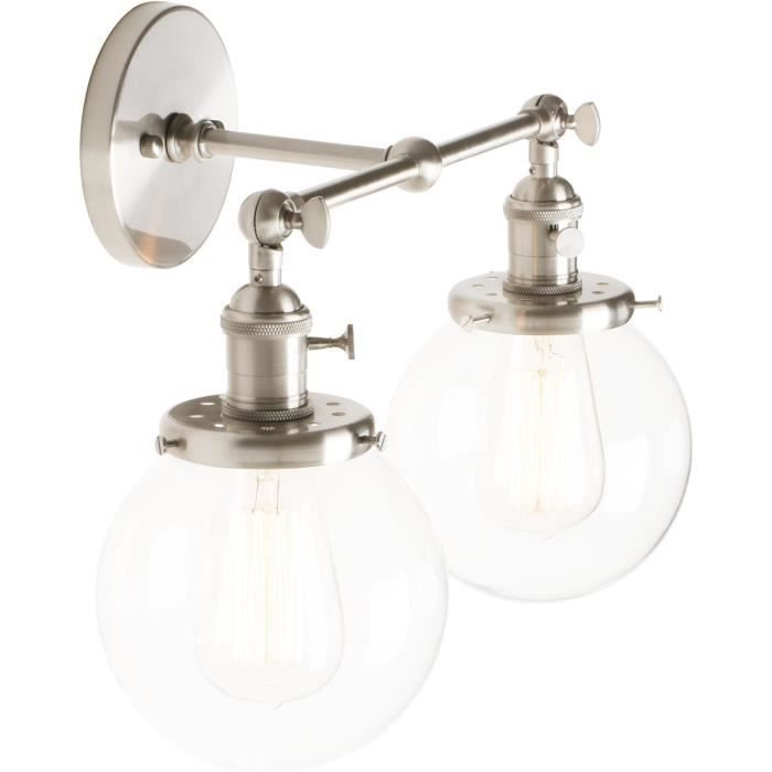 Pathson Applique Murale Rétro 2 Lampes Verre Entonnoir - Luminaire Industriel Réglable Chrome (Ampoule Non Incluse)