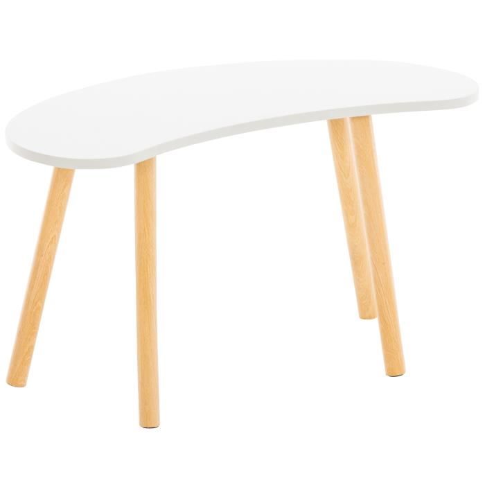 table basse de salon - clp - asta - plateau forme haricot en mdf - pieds en bois de hêtre - blanc
