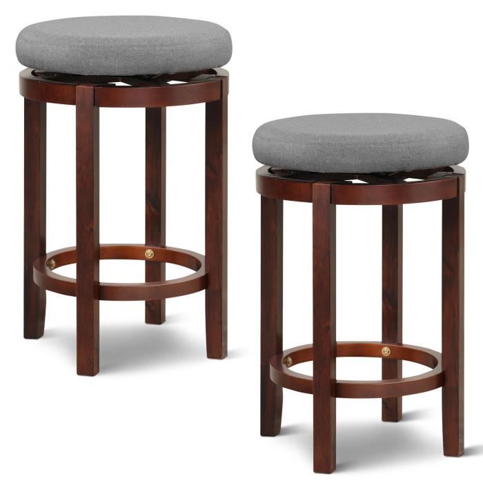 COSTWAY Lot de 2 Tabourets de Bar Rond Pivotant 360° Dia. 42 x 66 cm Assise Rembourrée Charge 180 KG Design Classique Gris COSTWAY Lot de 2 Tabourets de Bar Rond Pivotant 360° Dia. 42 x 66 cm Assise Rembourrée Charge 180 KG Design Classique Gris