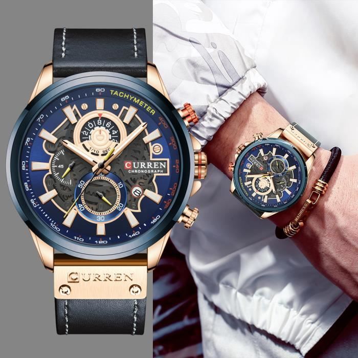 curren quartz montre homme marque de luxe montre décontractée bracelet en cuir militaire chronographe de sport
