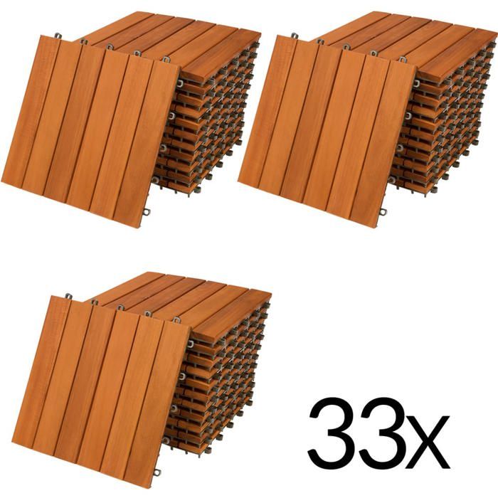 33x Dalles de terrasse en bois d'acacia pour 3m² - 30 x 30 cm Jardin extérieur