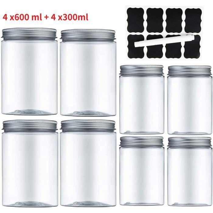 4.5L Bocaux En Plastique 6 Pcs, Bocal De Stockage, Bocal Plastique Transparent Pots De Stockage Ru00e9cipient De Stockage De Grains Pour Les Aliments Secs Et Les Liquides Avec Etiquettes Et Marqueur
