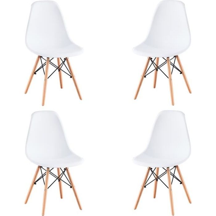Lot de 4 chaises - Chaise scandinave - Pieds en hêtre- L46 x P41 x H83(Blanc)