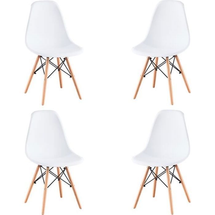 Lot de 4 chaises - Chaise scandinave - Pieds en hêtre- L46 x P41 x H83(Blanc)