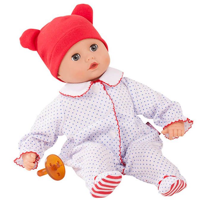 Götz 2653166 Sleepy Aquini - Every Season - Poupée de bain fille avec yeux de sommeil marron - Sans cheveux - 8 pièces - Pour bébé à partir de 3 ans