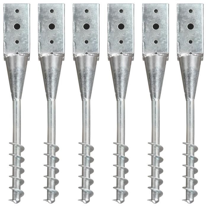 Piquets au sol 2 pcs Argenté 9x9x75 cm Acier galvanisé | Leroy Merlin