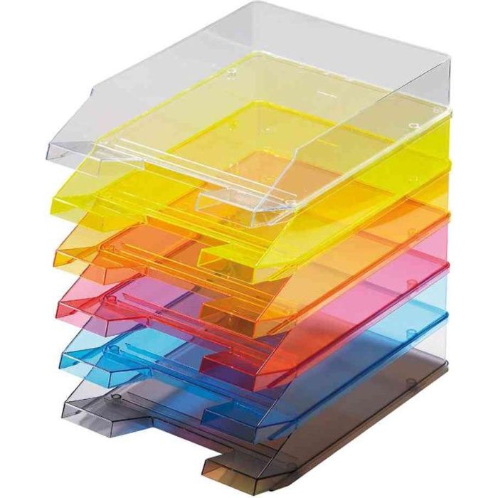 Lot De 5 Corbeilles à Courrier ECO Vert Translucide - Dimensions 25,5 X 6,5 X 34,5 Cm, Pour Documents A4+