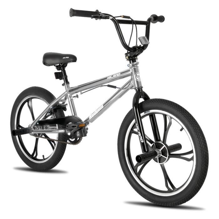 Hiland 20-inch 5-Spoke Small Wheel Bike for Boys and Girls 7,8,9,10+,360-degree Freestyle Rotor-argent