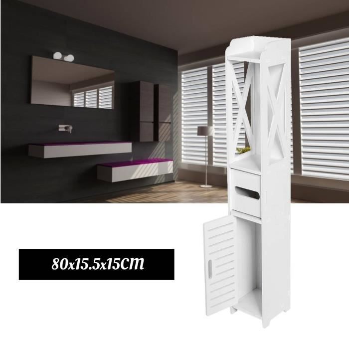 lia meuble de toilette armoire en bois étagère de rangement en tissu 80x15.5x15cm pour salle de bains - blanc