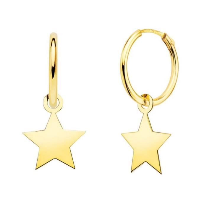 Boucles dOreilles Créoles Or 18 Carats 750/000 Jaune - Charms Etoiles Pendantes - LATELIER DAZUR - Femme