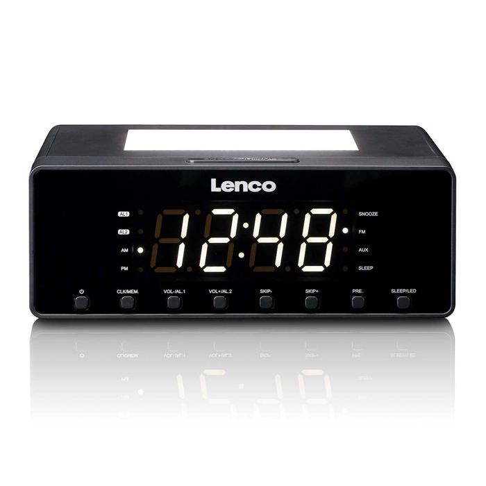 Lenco CR-540BK - Radio-réveil avec veilleuse à intensité variable et fonction de charge USB - Noir