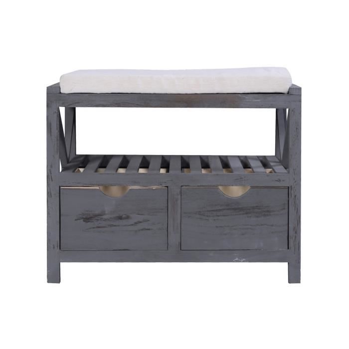 banquette de rangement grise avec tiroirs et assise rembourrée confortable - mobili rebecca