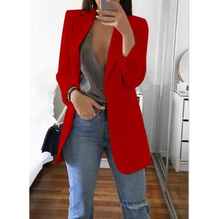 Femme Blazer Manches Longues Slim Fit OL Bureau Affaires Veste De Costume Devant Ouvert Manteau Cardigan Blouson Jacket Rouge Rouge Cdiscount Pret a Porter