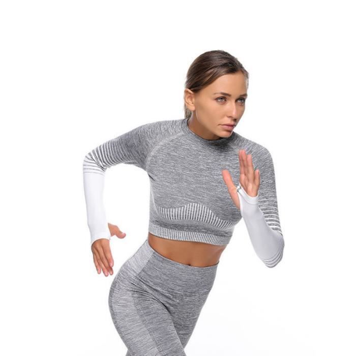 ENSEMBLE DE VETEMENTS DE SPORT Femme - Combinaison de fitness pour sports  de yoga tricotée à manches longues - Gris GO™ Gris - Cdiscount Sport