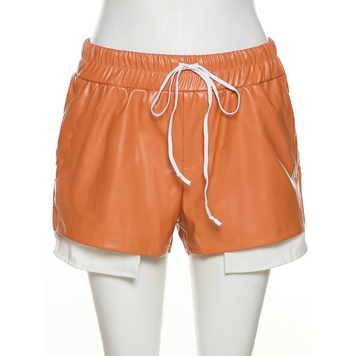 Short En Cuir Pour Femmes à Lacets Rouges - Style Motard, Cuir D'agneau, Toutes Tailles, Neuf