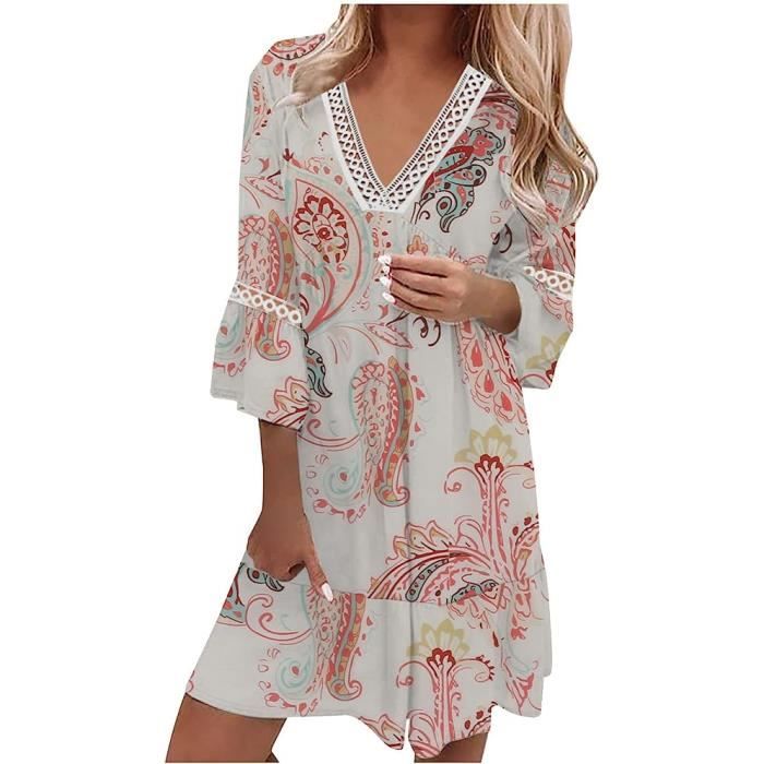 T-SHIRT Femme Chic et Élégant Manches 3/4 Imprimé Plissé Col V