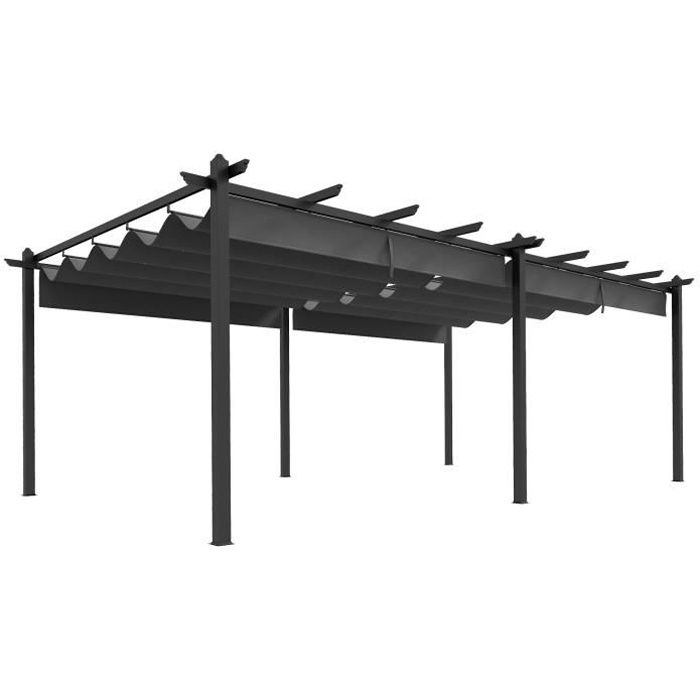 Outsunny Pergola rétractable 3,5 x 6 m pergola pour terrasse structure en aluminium + toile polyester - gris foncé