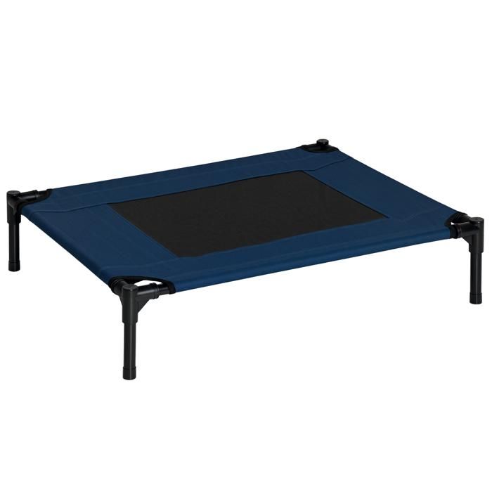 Lit Surélevé Pour Chien Pliable PawHut - 107x61x20 Cm - Maille Respirante, Pieds En Acier - Pour Intérieur/extérieur - Jusqu'à 30 Kg - Bleu Foncé