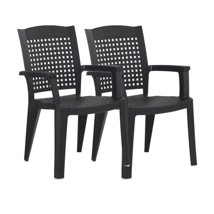 lot de 2 chaises de jardin empilables en résine coloris gris - longueur 59 x profondeur 60 x hauteur 87 cm