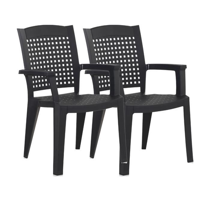 Lot de 2 chaises de jardin empilables en résine coloris Gris - Longueur 59 x Profondeur 60 x Hauteur 87 cm Lot de 2 chaises de jardin empilables en résine coloris Gris - Longueur 59 x Profondeur 60 x Hauteur 87 cm