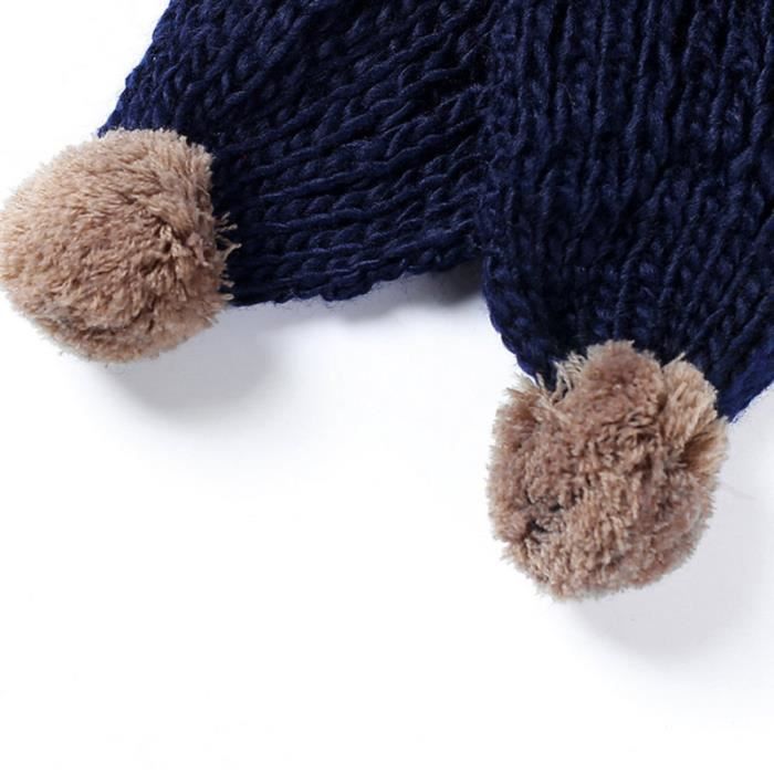 Echarpe D Hiver Pour Bebe En Laine A Tricoter Avec Boule Floue Chaude D Exterieur Pour Enfant Bleu Marine Costume Ensemble Cdiscount