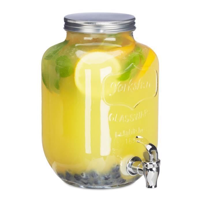 Relaxdays Distributeur de boisson 3,5 L, limonade, carafe verre robinet , retro vintage, fontaine boisson, transparent