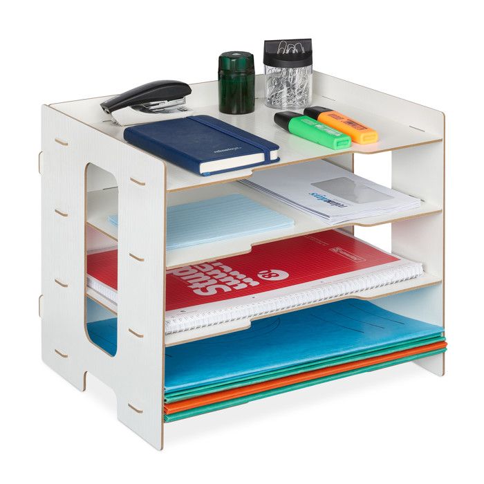 Relaxdays Porte-Documents Bambou MDF Organiseur Bureau 30x12x23cm Nature-Blanc