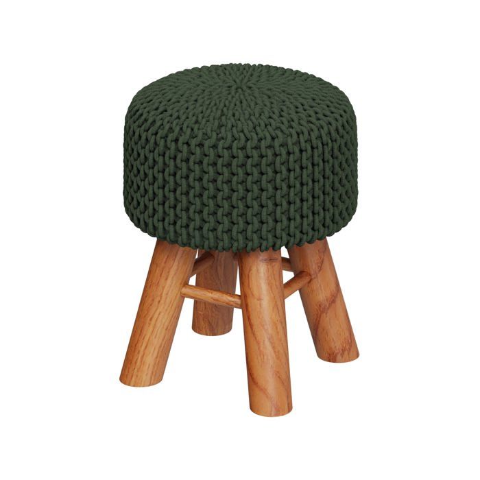 Petit tabouret tricot en coton vert kaki - Lisa - Maison Pavane Petit tabouret tricot en coton vert kaki - Lisa - Maison Pavane
