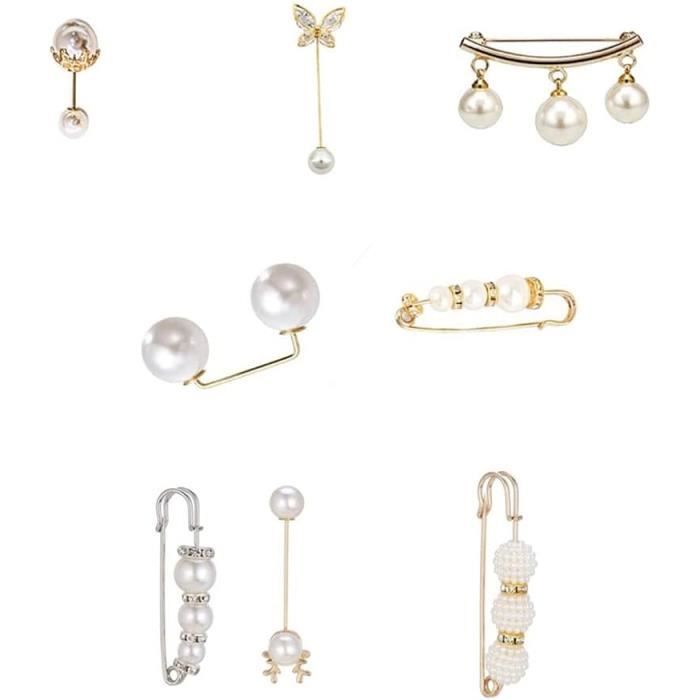 Lot De 8 Broches Pull Et Pinces Pour Châle - Perles Simulées Élégantes Pour Cardigan Et Écharpe