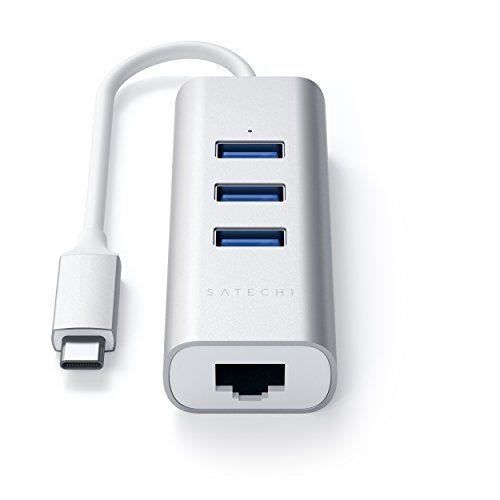 Satechi HUB 3 Ports Type C 2 en 1 USB 3.0 en Aluminium et Port Ethernet pour MacBook Pro 2016/2017, MacBook 2015/2016,