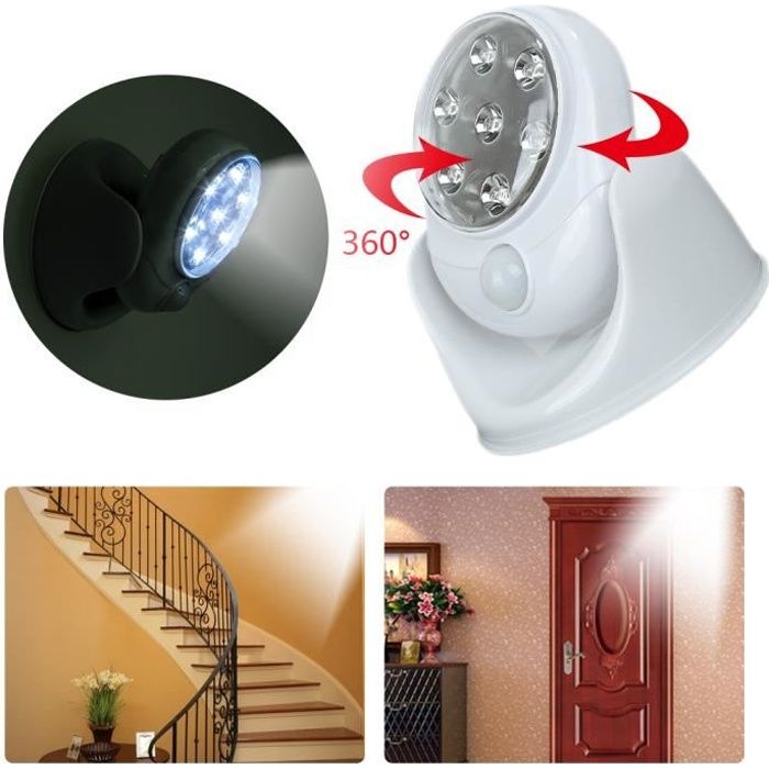 LED Lampe Lumière Détecteur Mouvement 360° tourne automatique Sans Fil Capteur Patio Sécurité pour Jardin Mur couloir toilettes