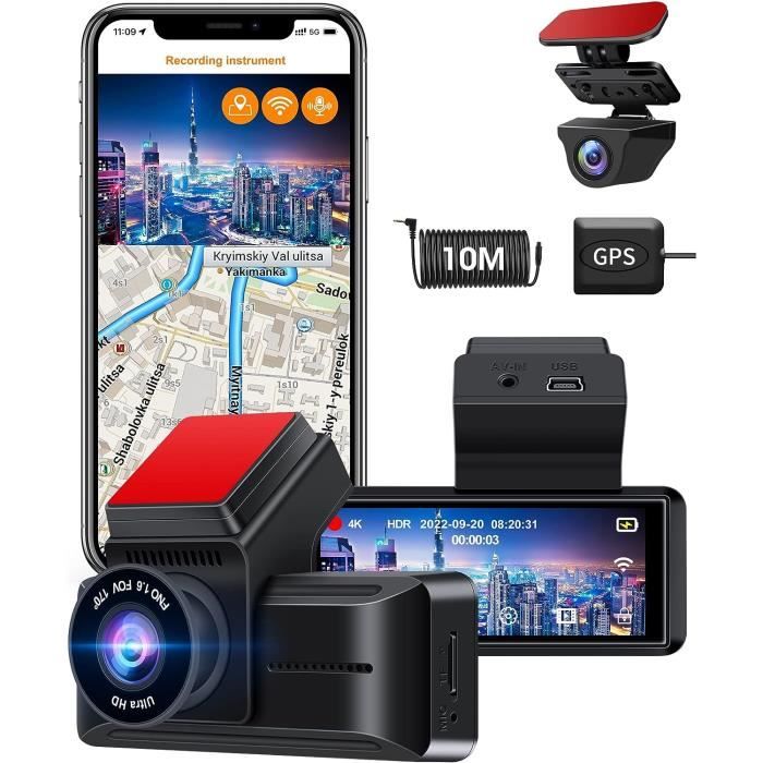 Dashcam 4K Voiture WiFi - Caméra Avant/Arrière - Écran IPS 3'' - Vision Nuit - Carte SD 64Go