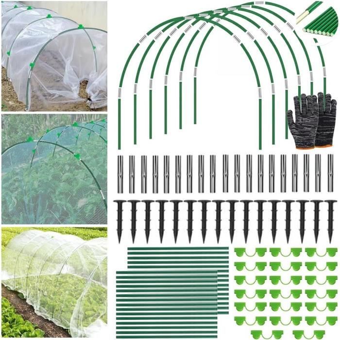 Kit 90 Pièces Pour Serre Tunnel De Jardin - Arceaux En Fibre De Verre Gainés, Piquets, Connecteurs - Protection Des Plantes Contre Rongeurs Et Intempéries