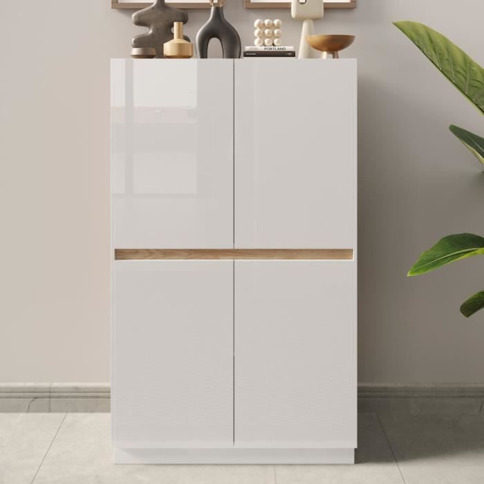 vaisselier 4 portes - tousmesmeubles - imola - blanc brillant/chêne naturel