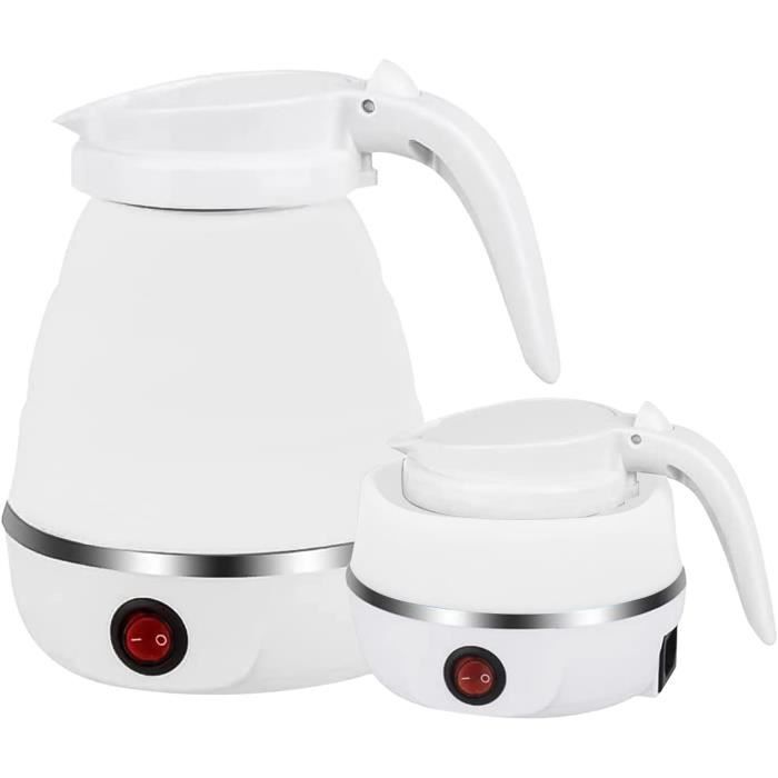 Bouilloire Électrique Pliable UieaMsio - 600 Ml - Silicone - Portable Pour Voyage, Camping, Hôtel - Blanc Chauffe-eau Nomade Pliable Blanc