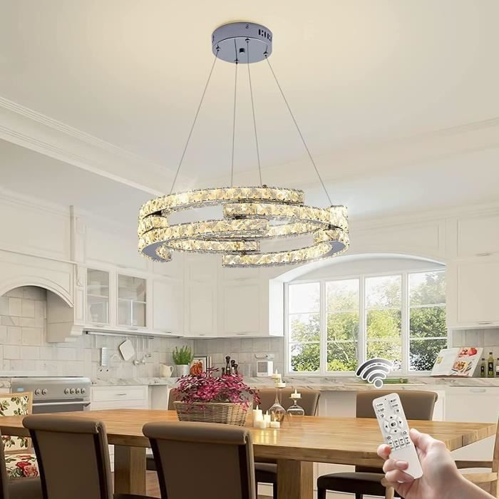 Lustre En Cristal Moderne Dimmable Suspension Luminaire Led Lustre ...