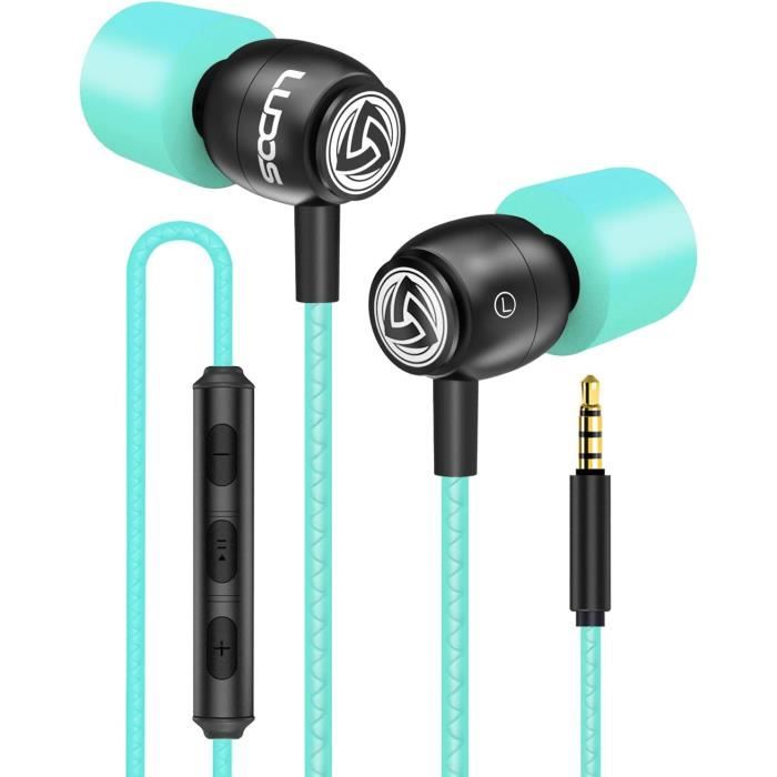 Blukar Écouteurs Intra-Auriculaires avec Microphone et câble Confortable réduction du Bruit Son stéréo contrôle du Volume pour Galaxy et Tous Les appareils de Casque de 3,5