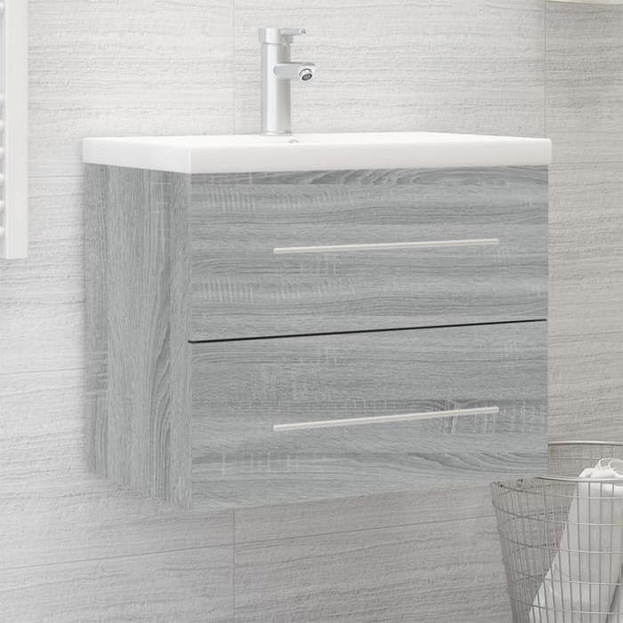 vidaXL Meuble Lavabo avec Bassin Intégré Armoire de Lavabo Rangement Meuble de Salle de Bain Intérieur Sonoma Gris Bois 3120180