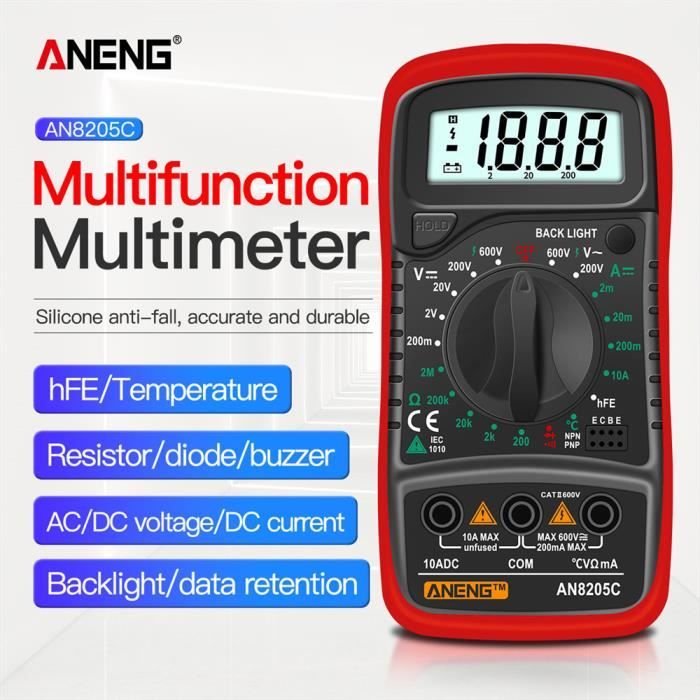 Multimètre numérique Ueznirn Auto Range AC-DC Multimètre Voltmètre  ampèremètre ohmmètre avec mesure de la température, écran LC[664] -  Cdiscount Bricolage