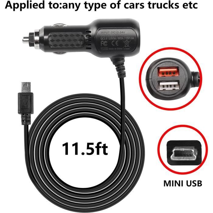 Chargeur de voiture mini câble USB pour caméra embarquée, chargeur mini USB,  chargeur de voiture QC3.0 rapide avec deux ports[O1122] - Cdiscount  Téléphonie