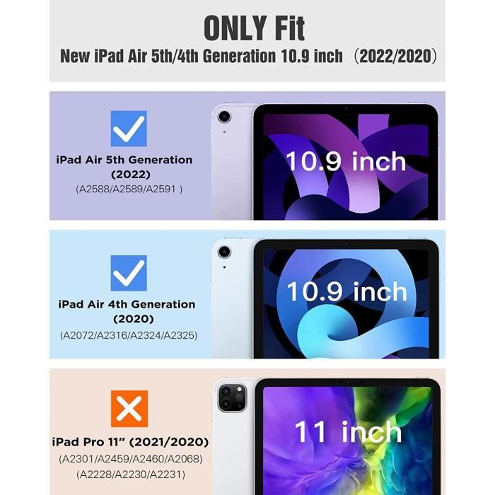 ZOYU Coque iPad Air 10.9, Coque pour iPad Air 10,9 5e Génération 2022/iPad  Air 4eme Generation 2020, Réveil/Veille Automatique, Slim Smart Case pour iPad  Air 10.9 Pouces, Noir : : Informatique