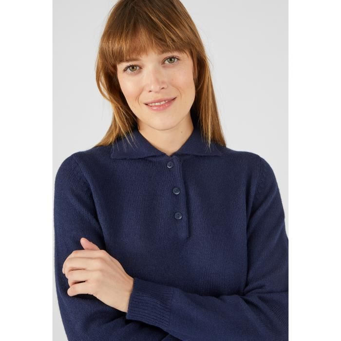 Pull col polo manches longues Damart Marine Femme