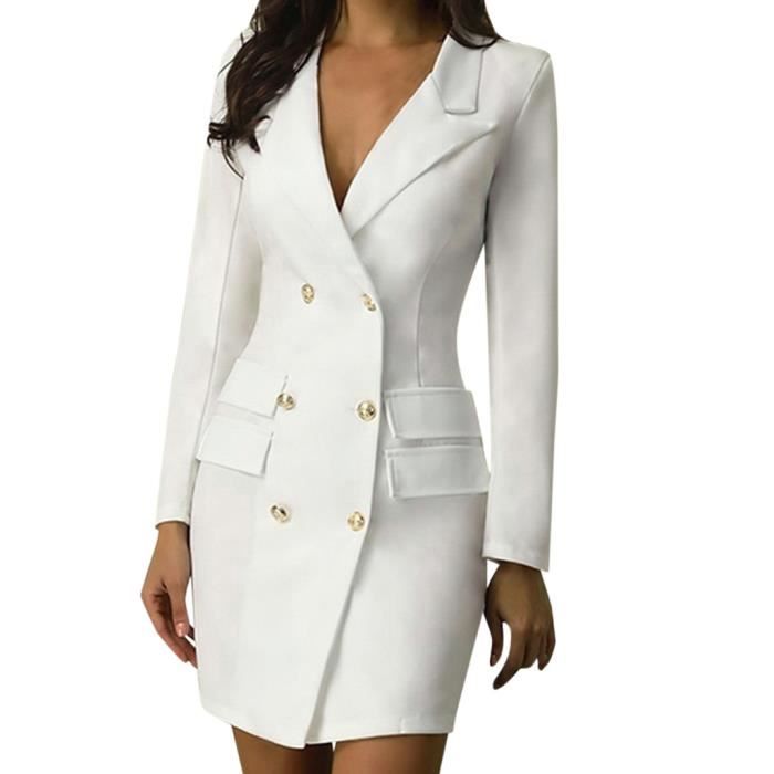 Robe longue de style militaire a double boutonnage pour femmes blanc 245 Blanc Cdiscount Pret a Porter