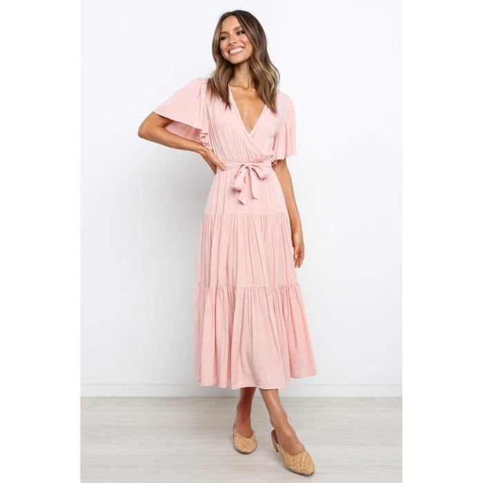 Robe rose mi 2025 longue