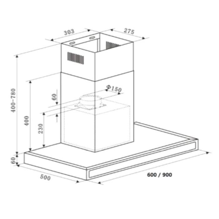  - RMB9600/1IN - Hotte décorative - 642,4m3/h1