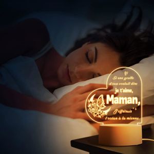 Veilleuse Personnalisée Awroutdoor Pour Maman - Cœur Acrylique, USB - Cadeau Anniversaire, Fête Des Mères